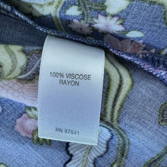 J Jill Popover Top Blue Floral Print Short Sleeve Medium Petite - Picture 10 of 10